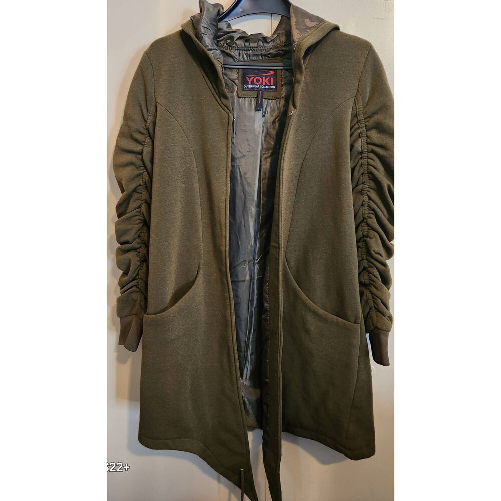 045 YOKI Outerwear Collection green jacket with ruching on sleeves